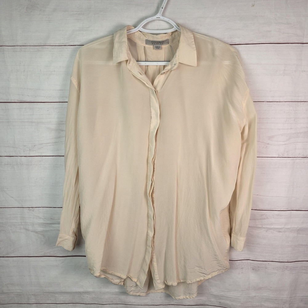AllSaints Shirt Womens 6 Pink Avalon Silk Blend Button Front Long Sleeve